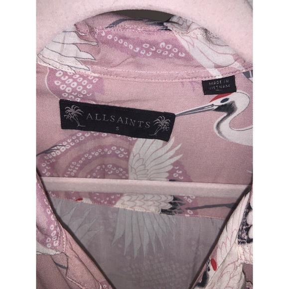 All Saints Pink Crane Print Casual Button Down Shirt - Picture 4 of 6